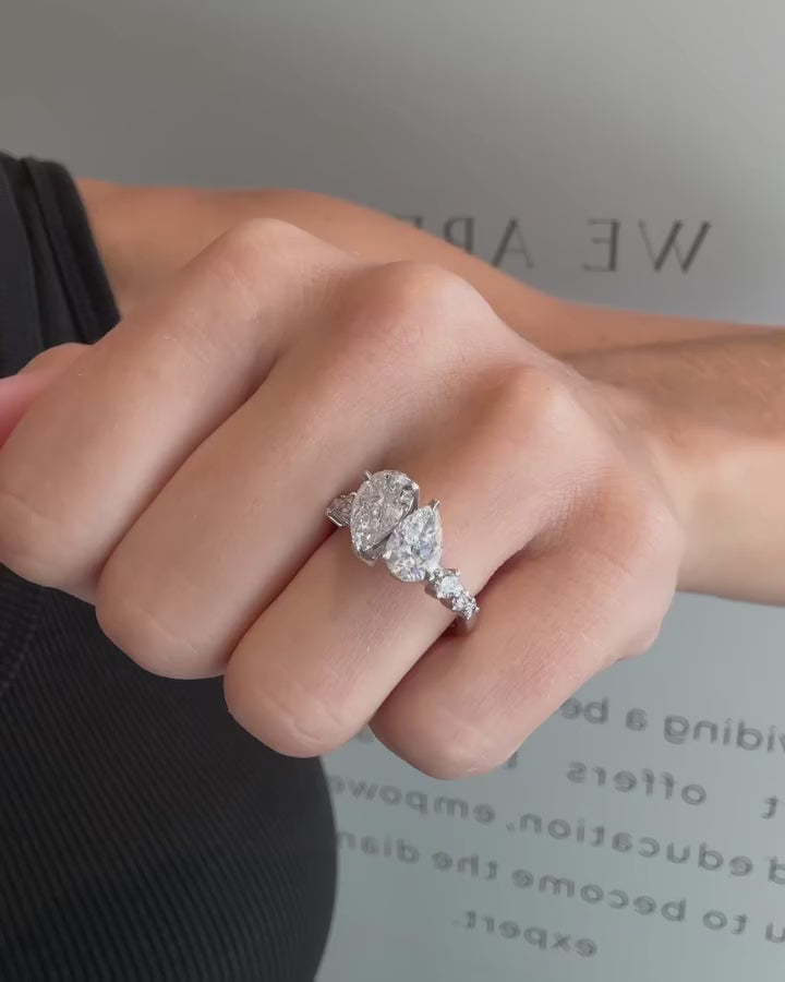 Pear Cut Toi Et Moi Diamond Engagement Ring, White Gold Bridal Ring, Double Pear Diamond Ring, Proposal Ring For Her