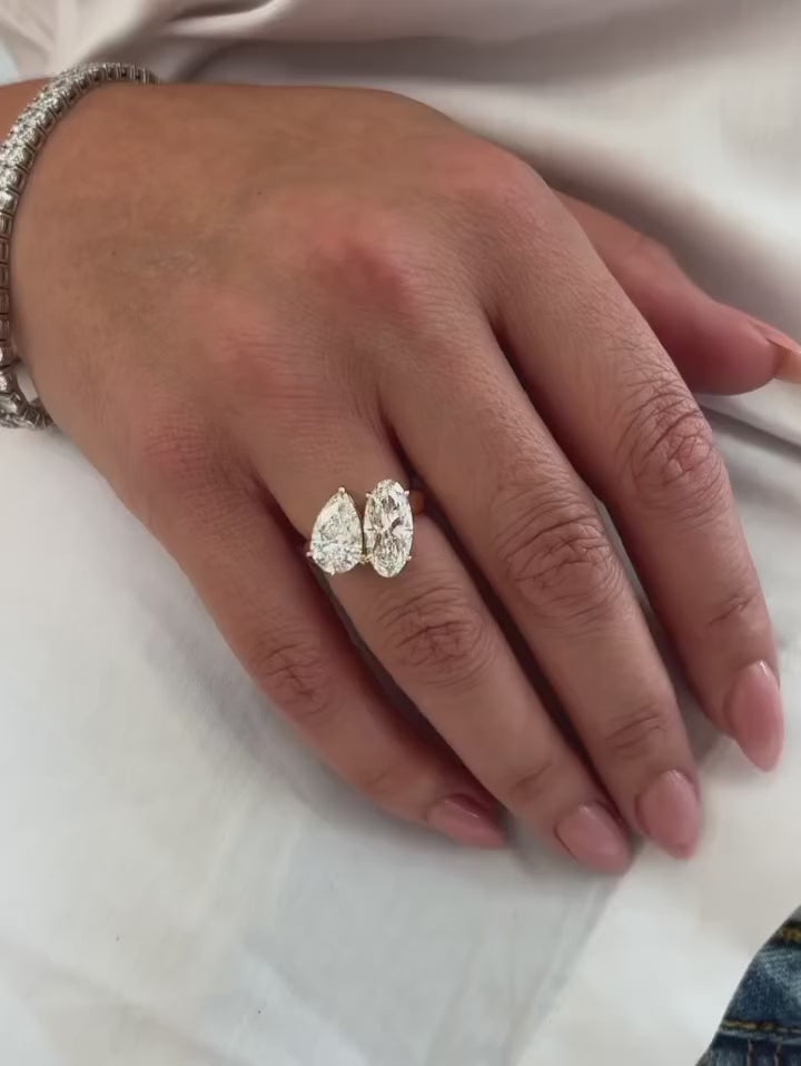 Pear & Oval Cut Lab Grown Diamond Toi et Moi Engagement Ring, 14K Yellow Gold Two Stone Bridal Ring