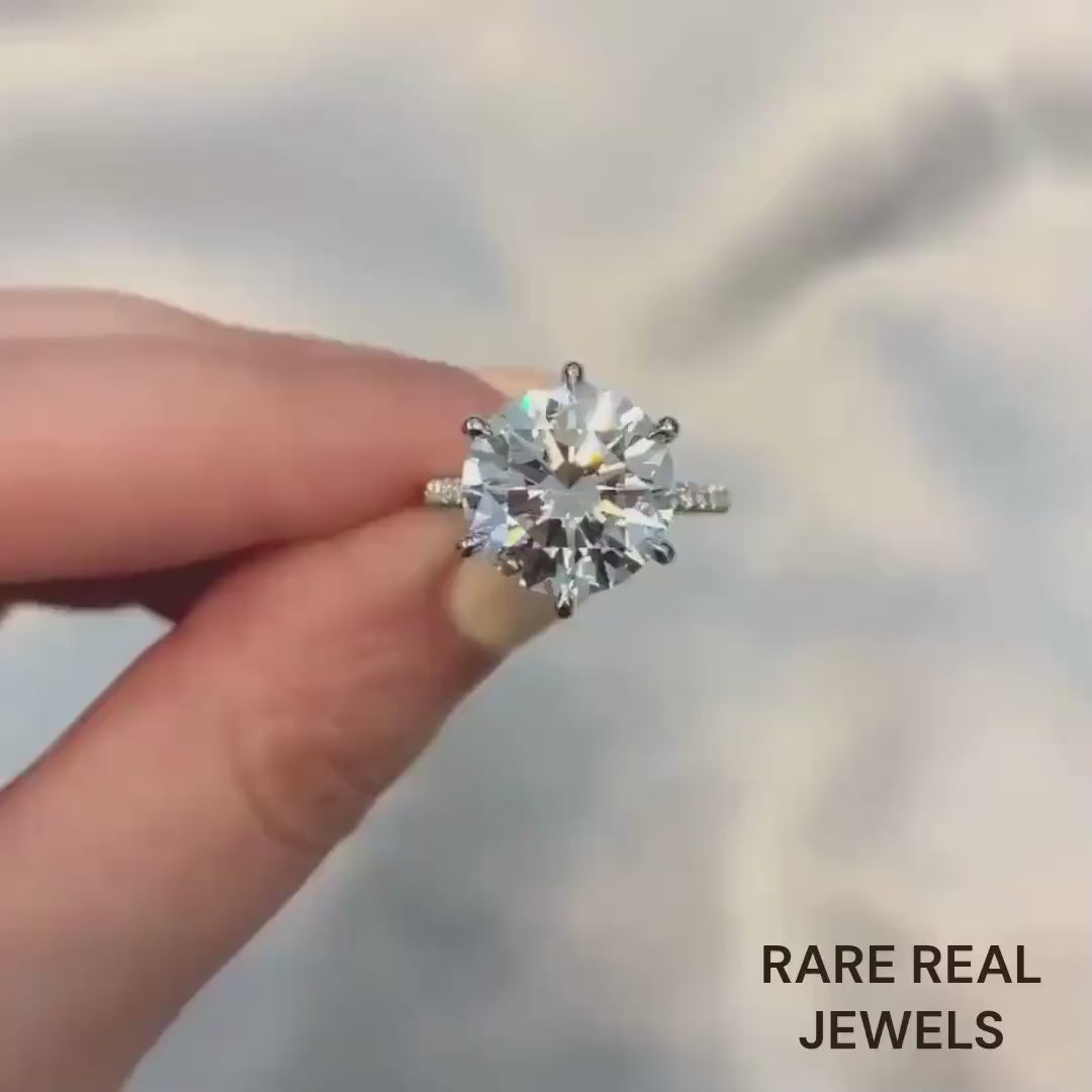 3.00 ct Round Lab Grown Diamond Engagement Ring: White Gold Pave Band