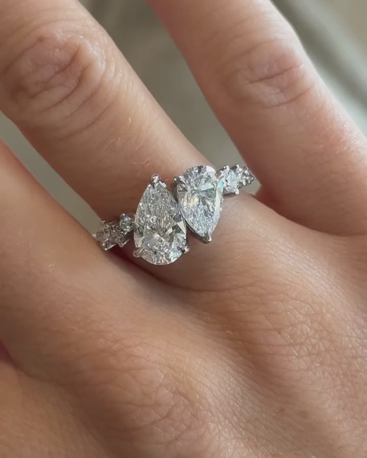 Pear Cut Toi Et Moi Diamond Engagement Ring, White Gold Bridal Ring, Double Pear Diamond Ring, Proposal Ring For Her