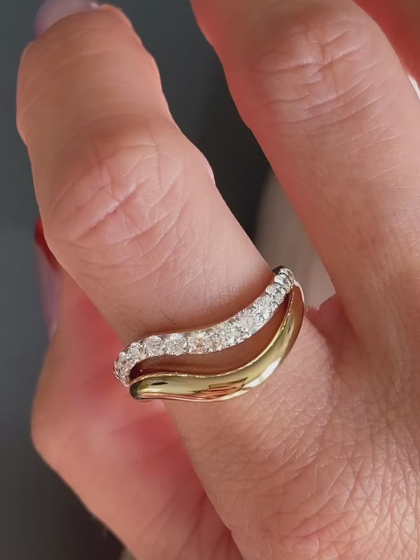 Curved Diamond Wedding Band, Lab Grown Diamond Ring, Curved Stacking Ring, Gold Wedding Band, Anniversary Gift
