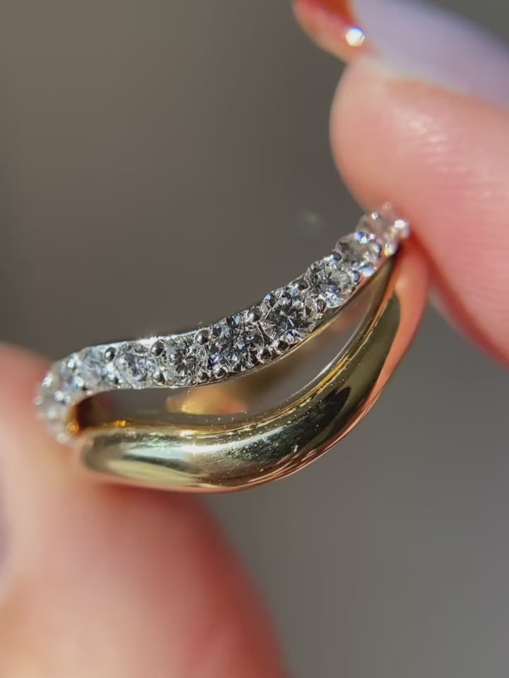Curved Diamond Wedding Band, Lab Grown Diamond Ring, Curved Stacking Ring, Gold Wedding Band, Anniversary Gift