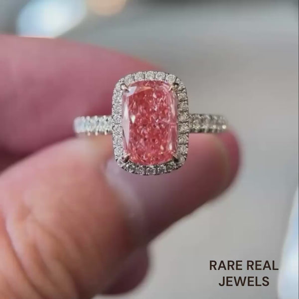 2.00ct Pink Lab Grown Diamond Halo Engagement Ring - White Gold