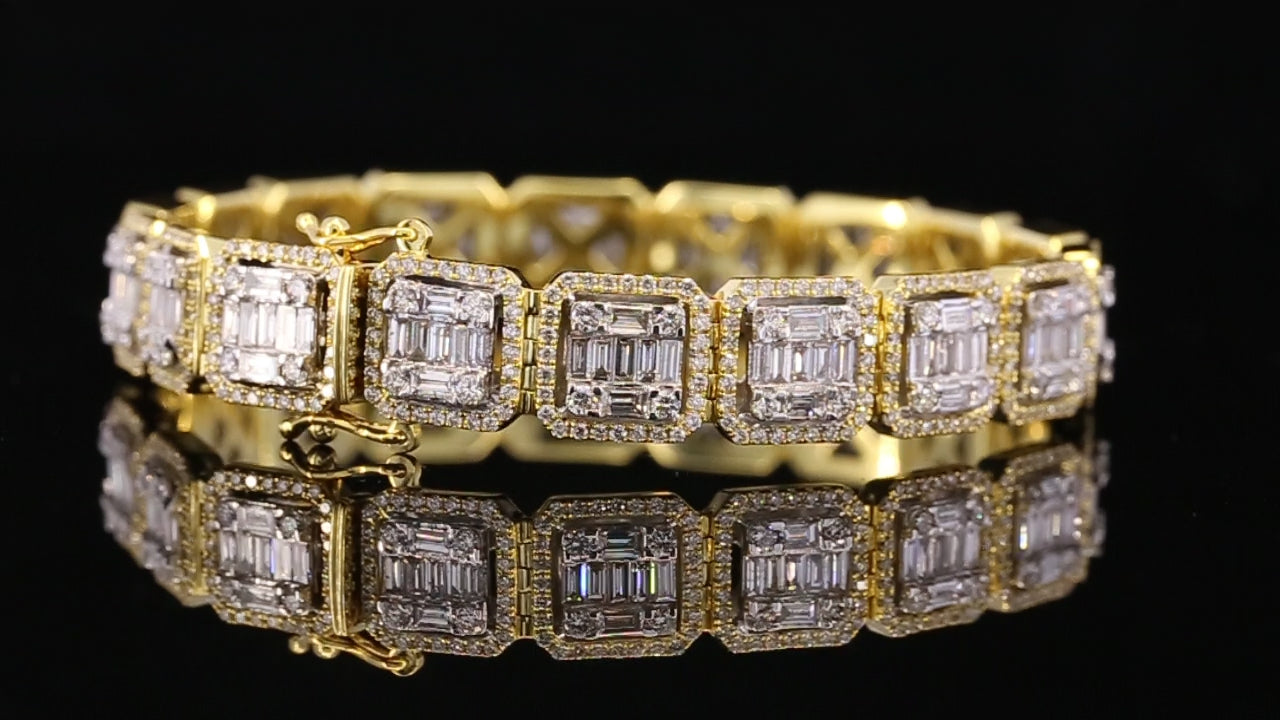 14K Yellow Gold Baguette Cut Lab Grown Diamond Tennis Bracelet | Halo Diamond Bracelet for Women | Luxury Wedding Jewelry Gift