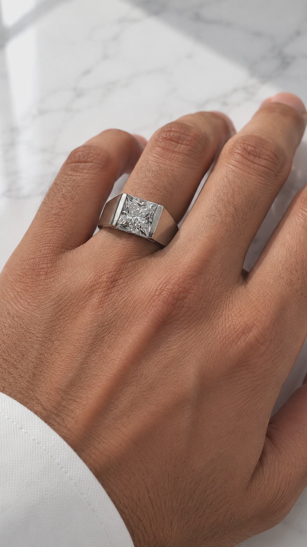 Princess Cut Lab Grown Diamond Men's Ring, White Gold Solitaire Engagement Ring, Signet Ring, Wedding Band Gift For Him