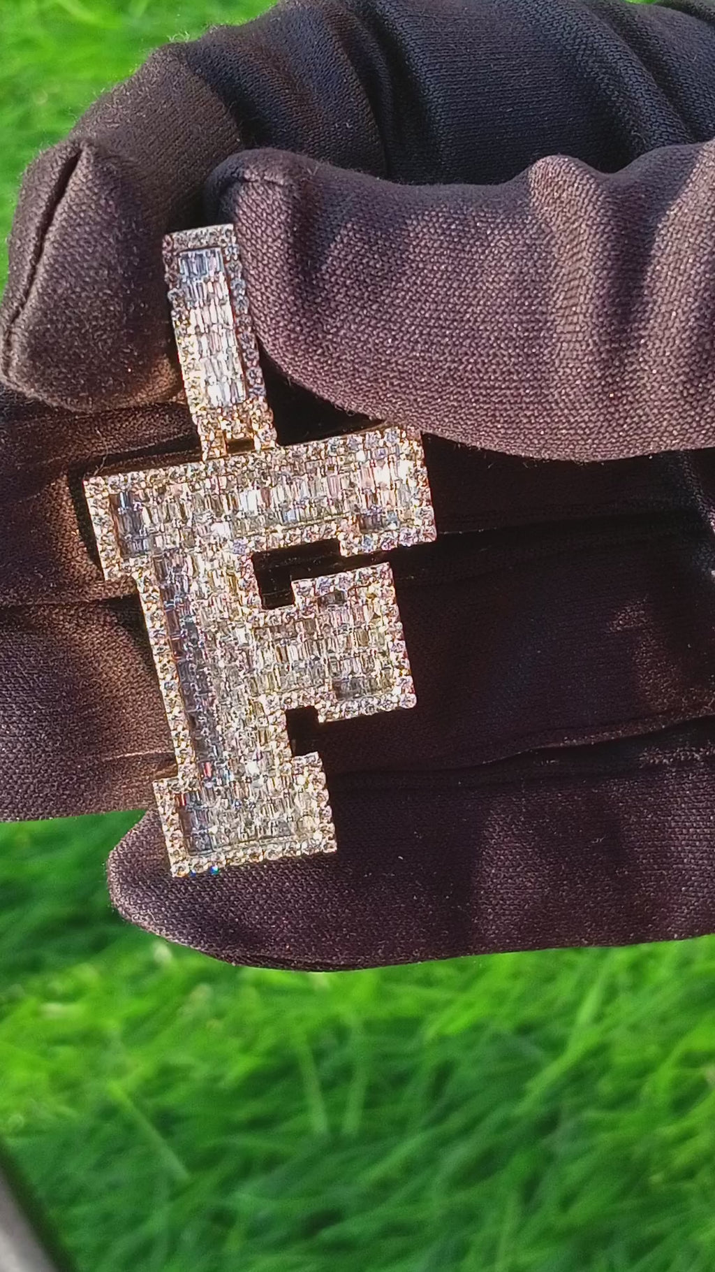 Diamond Letter F Pendant, Baguette Cut Diamond Initial Pendant, Personalized F Pendant, Diamond Initial Charm, Luxury Letter Pendant