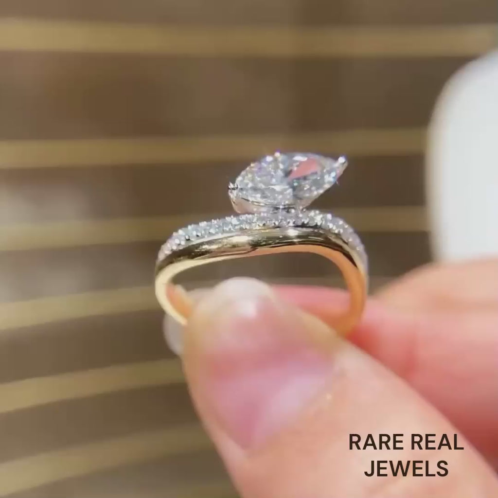 1.50ct Marquise Lab Grwon Diamond Ring: 10K Gold Pave Band Engagement Jewelry