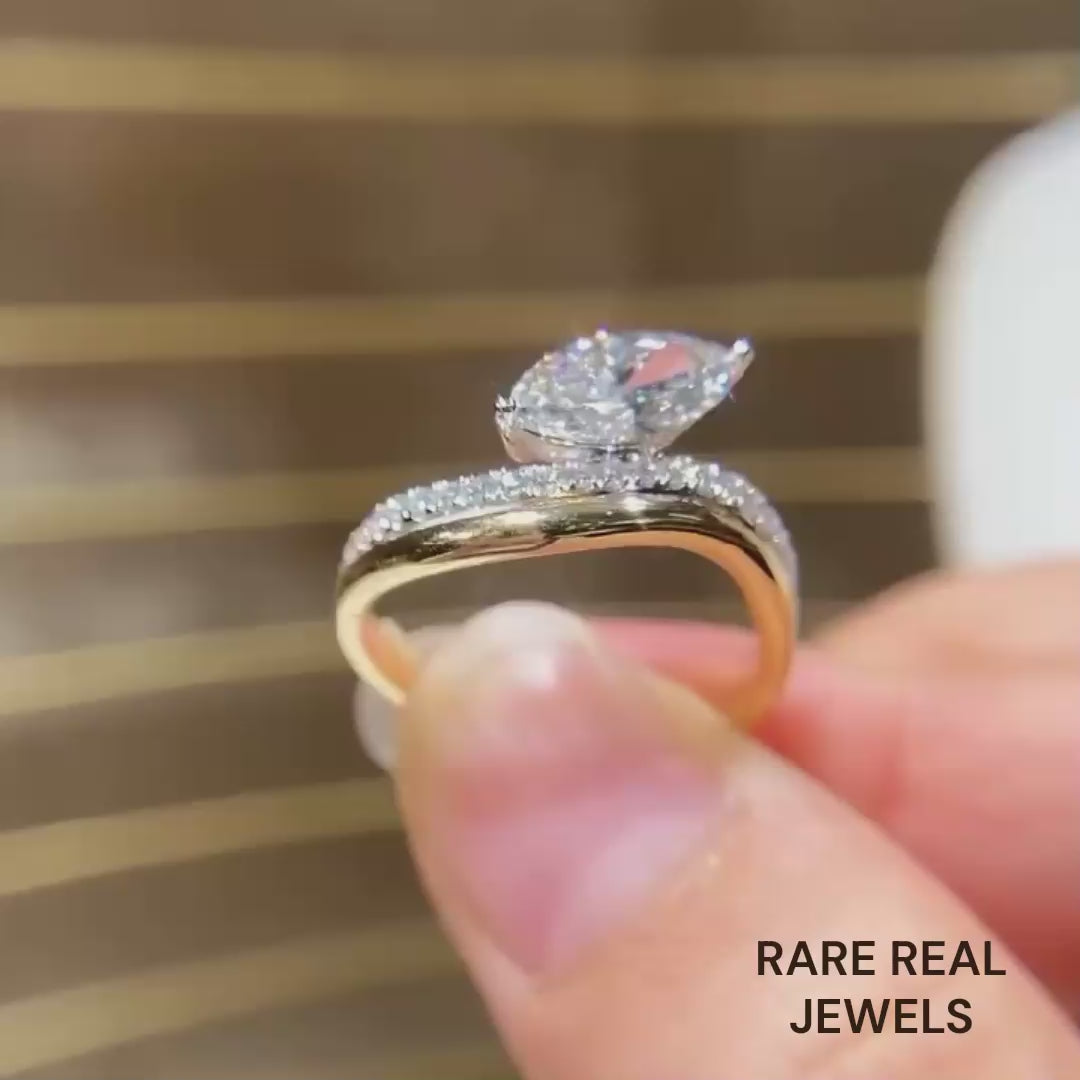 1.50ct Marquise Lab Grwon Diamond Ring: 10K Gold Pave Band Engagement Jewelry