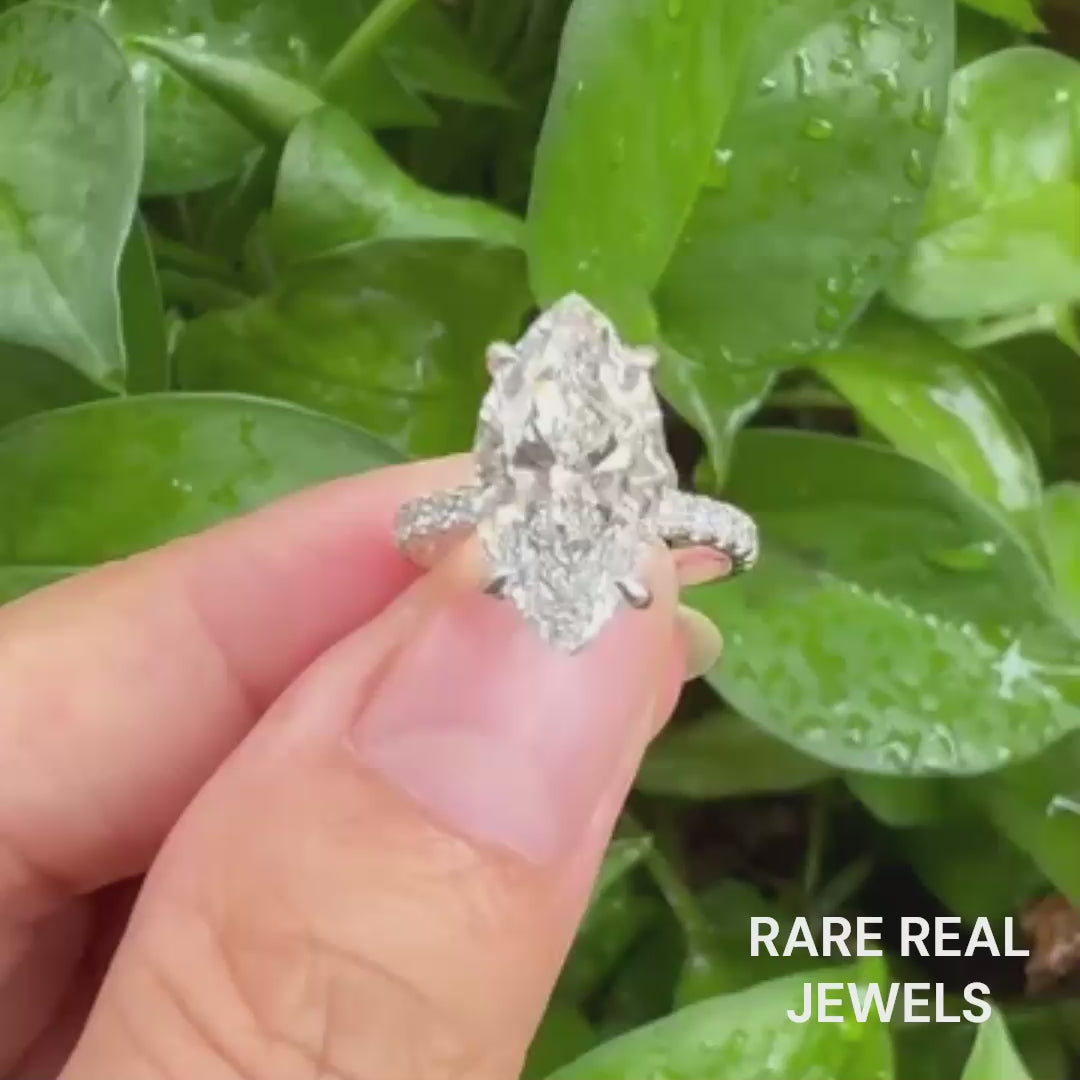 1.00ct Marquise Cut Lab Grown Diamond Ring: White Gold Pavé Band