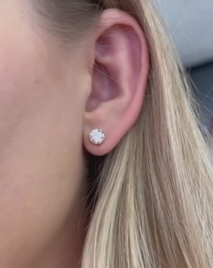 Round Cut Lab Diamond Stud Earrings, 14K Yellow Gold Solitaire Earrings, Minimalist Diamond Studs, Everyday Bridal Jewelry