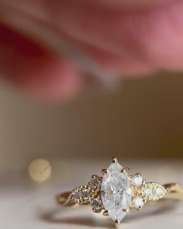 Marquise Diamond Engagement Ring Genuine Lab Grown Diamond Anniversary Ring Unique Proposal Ring for Her Six Claw Prong Setting Ring Gift