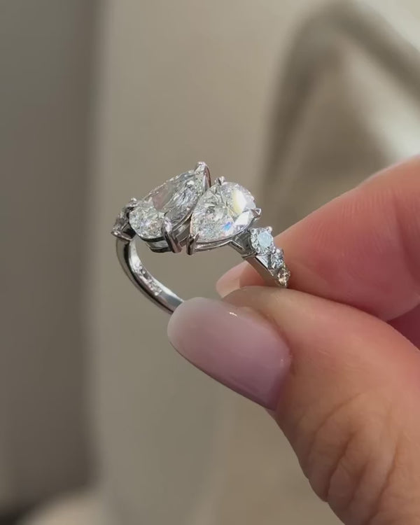 Pear Cut Toi Et Moi Diamond Engagement Ring, White Gold Bridal Ring, Double Pear Diamond Ring, Proposal Ring For Her