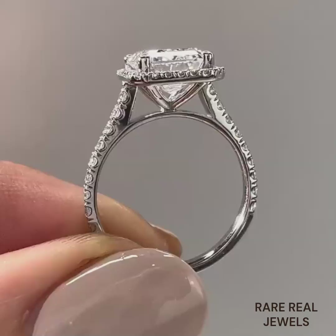 2.00 ct Emerald Cut Lab Grown Diamond White Gold Halo Engagement Ring