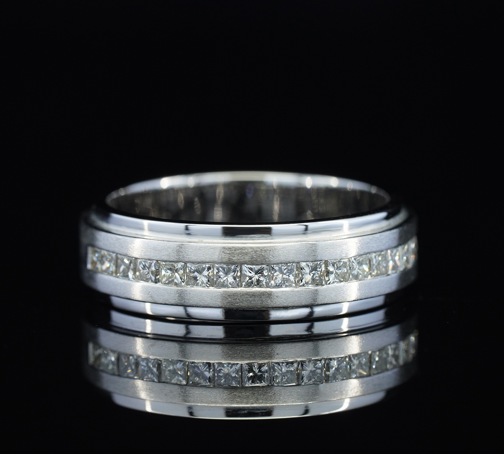 Princess Cut Diamond Wedding Band, Men's Diamond Ring, Channel Set Diamond Band, White Gold Wedding Ring, Anniversary Band, Unisex Diamond Jewelry