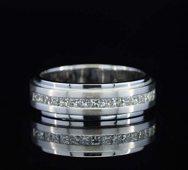 Princess Cut Diamond Wedding Band, Men's Diamond Ring, Channel Set Diamond Band, White Gold Wedding Ring, Anniversary Band, Unisex Diamond Jewelry
