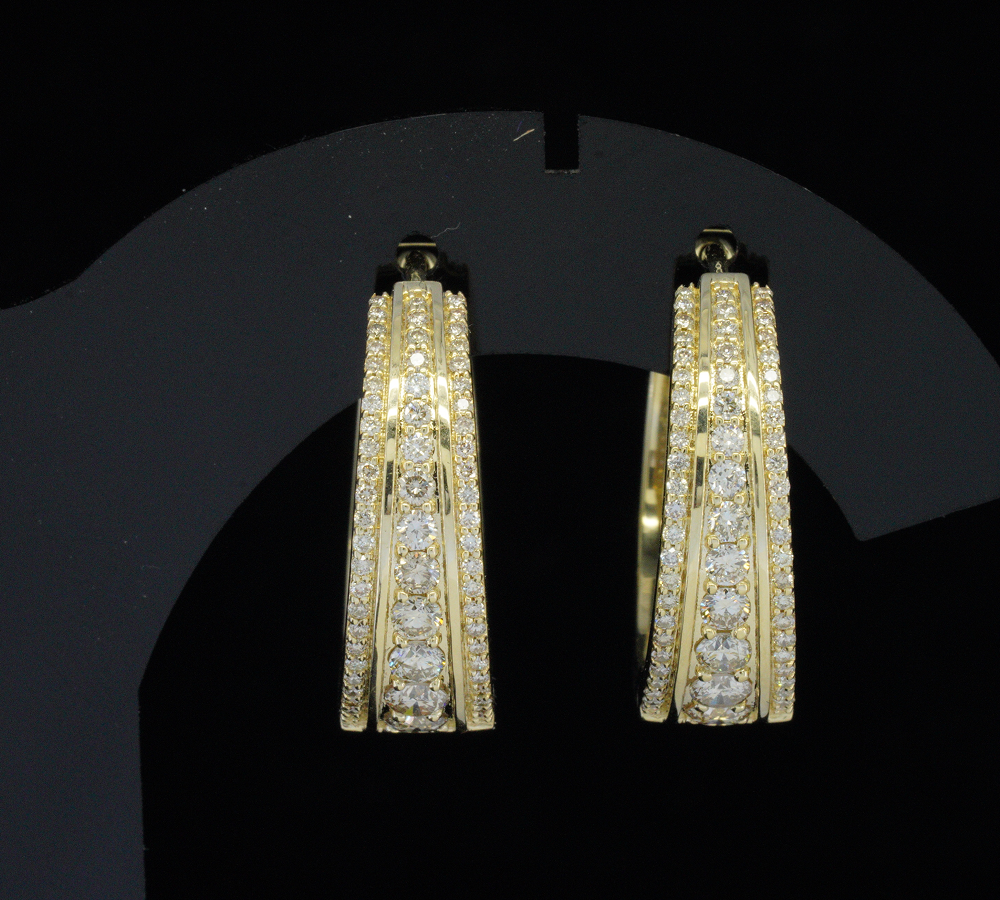 Diamond Hoop Earrings, Gold Diamond Huggie Hoops, Pave Diamond Hoop Earrings, Double Row Hoop Earrings, Luxury Jewelry Gift