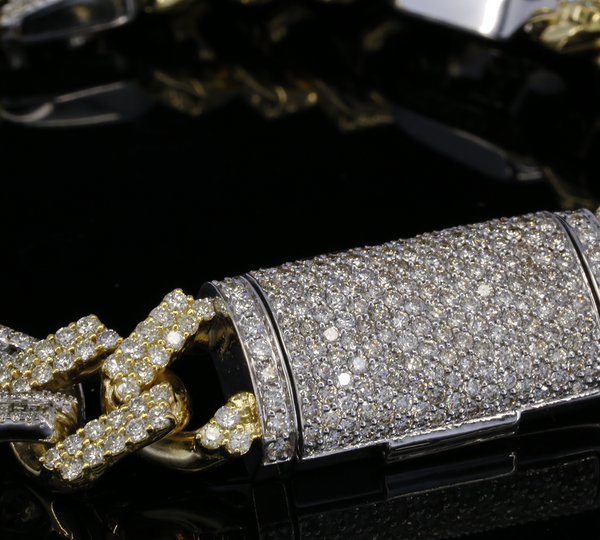 Two-Tone Diamond Cuban Link Bracelet | Heavy Pave Diamond Chain Bracelet in Yellow & White Gold
