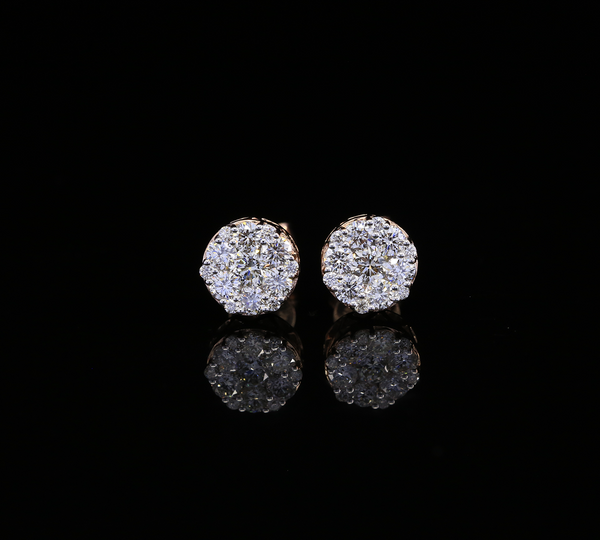 Diamond Cluster Stud Earrings, Round Diamond Floral Earrings, Cluster Diamond Earrings, Luxury Gold Stud Earrings, Gift for Her