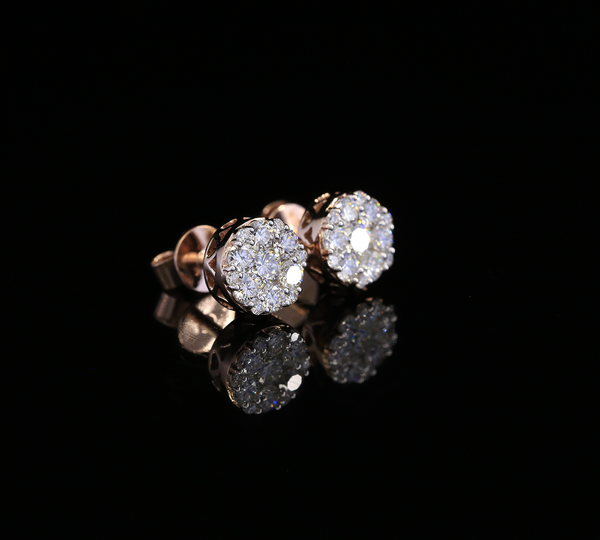 Diamond Cluster Stud Earrings, Round Diamond Floral Earrings, Cluster Diamond Earrings, Luxury Gold Stud Earrings, Gift for Her