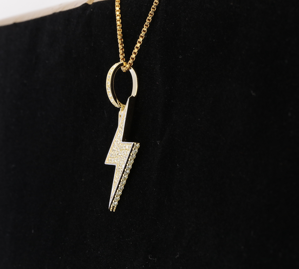 Diamond Lightning Bolt Pendant Necklace, Lightning Charm Necklace, Gold Diamond Thunderbolt Pendant, Minimalist Statement Jewelry Gift for Her Him