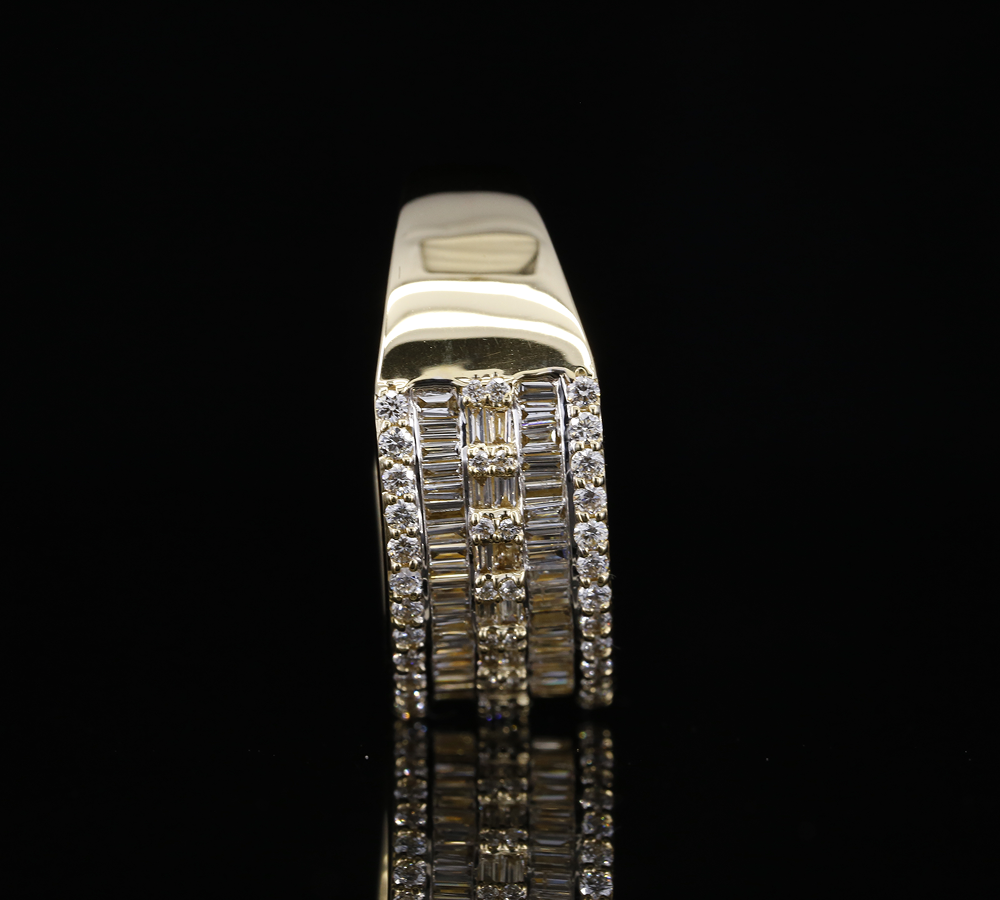 Baguette Diamond Band Ring, Wide Diamond Wedding Band, Statement Gold Ring, Luxury Anniversary Ring, Multi Row Diamond Ring, Unisex Diamond Band