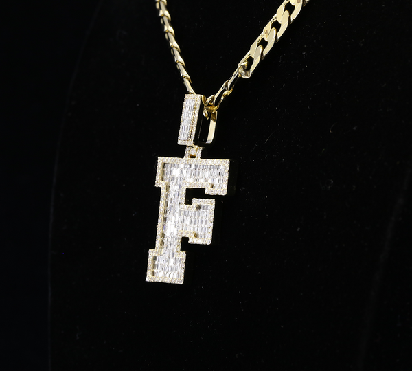 Diamond Letter F Pendant, Baguette Cut Diamond Initial Pendant, Personalized F Pendant, Diamond Initial Charm, Luxury Letter Pendant