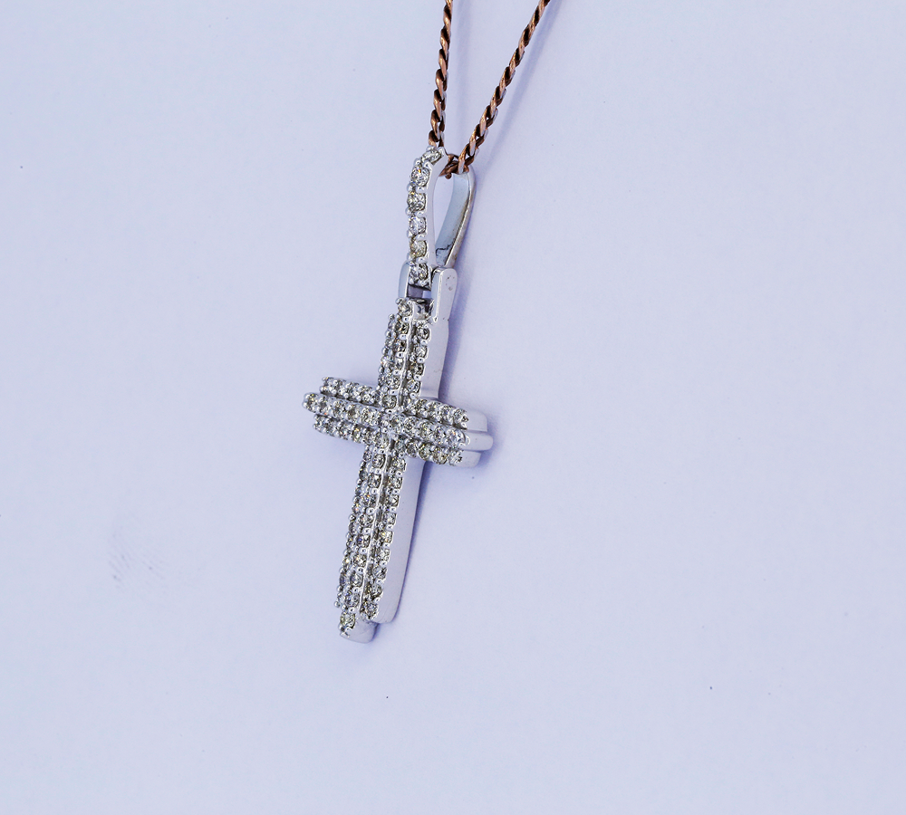 Diamond Cross Pendant Necklace, Christian Cross Necklace, White Gold Diamond Cross Charm, Religious Jewelry Gift for Her Him, Faith Necklace
