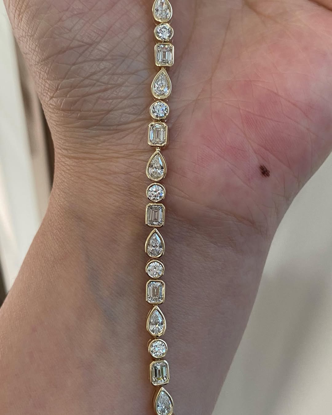Multi Shape Lab Diamond Tennis Bracelet, 14K Yellow Gold Bezel Bracelet, Diamond Bracelet for Women, Anniversary Gift