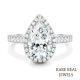 Pear Moissanite Engagement Ring: Halo Pave White Gold Cathedral Setting