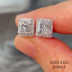 Moissanite Princess Cut Stud Earrings: White Gold Halo, Push Back
