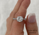 Round Lab Grown Diamond Engagement Ring, 4 Double-Tipped Claw Cathedral Solitaire, White Gold Ring With half pavé band