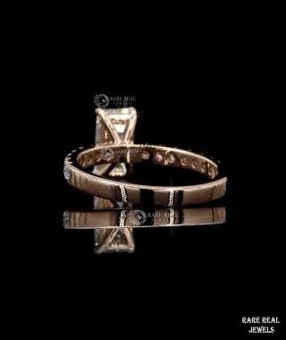 Emerald Cut Lab Grown Diamond Engagement Ring: 18K Rose Gold Pave Band