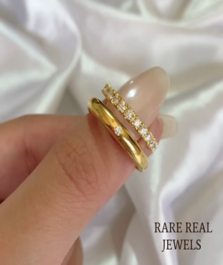 Yellow Gold Moissanite Wedding Band Set: Eternity & Classic Rings