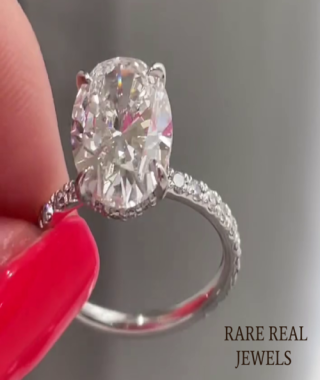 2.50ct Oval Lab Grown Diamond Engagement Ring: White Gold Hidden Halo