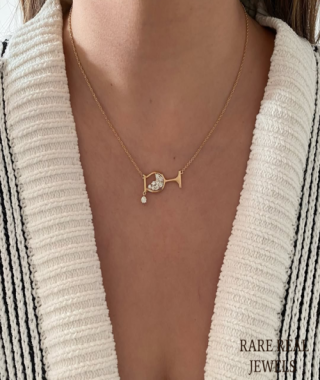14K Yellow Gold Wine Glass Lab Grown Diamond Pendant Necklace: Dainty Celebration Jewelry