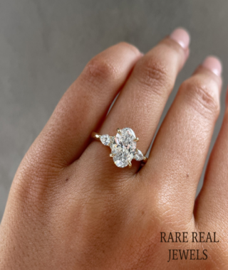  Oval Lab Grown Diamond Ring: Yellow Gold Marquise Side Stone