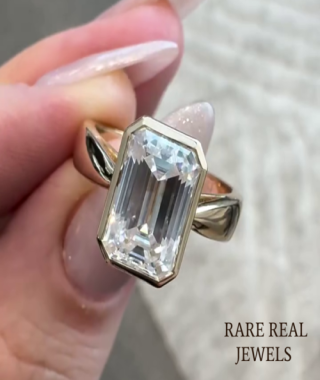 3.00ct Emerald Cut Lab Grown Diamond Ring: 10K Gold Bezel Set Solitaire