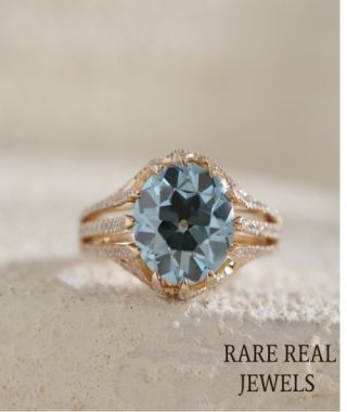 Round Aquamarine Ring, Rose Gold Engagement Ring, Aquamarine Halo Ring, Blue Gemstone Ring, Vintage Inspired Bridal Ring