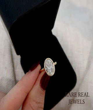 3.00ct Oval Lab Grown Diamond Ring: 10K Yellow Gold Bezel Solitaire