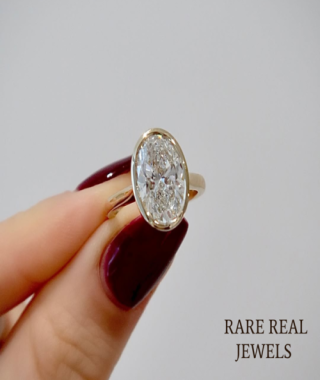 3.00ct Oval Lab Grown Diamond Ring: 10K Yellow Gold Bezel Solitaire