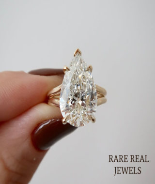 4.00ct Pear Lab Grown Diamond Engagement Ring: 10K Yellow Gold Split Shank