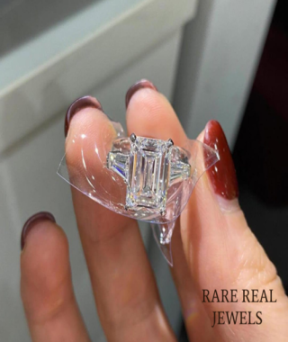 3.00ct Emerald Cut Lab Grown Diamond Engagement Ring: White Gold, Tapered Baguette