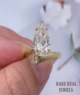 5.00ct Pear Lab Grown Diamond Ring: 10K Gold Bypass Engagement Ring