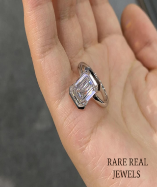 Emerald Moissanite Engagement Ring: Half Bezel White Gold Promise Ring