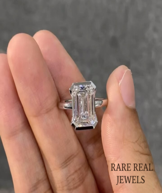 Emerald Moissanite Engagement Ring: Half Bezel White Gold Promise Ring