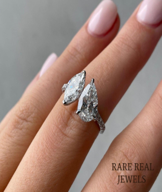 Moissanite Toi et Moi Ring: Pear & Marquise, White Gold Engagement Ring