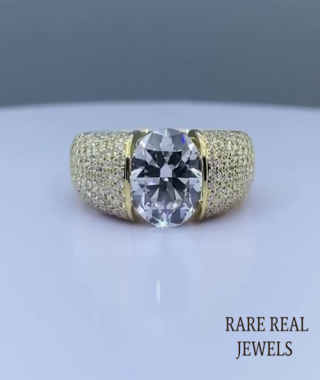 Men's Yellow Gold Moissanite Statement Ring: Iced Out Hip Hop Jewelry