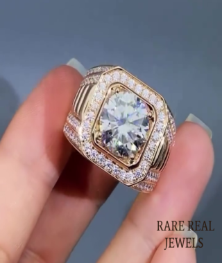 Iced Out Moissanite Ring: Men's 10K Gold Wide Band Statement Ring