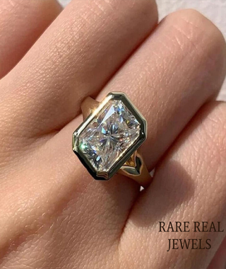 1.00CT Radiant Cut Lab Grown Diamond Ring: Vintage Yellow Gold Bezel Engagement
