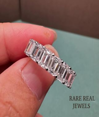 White Gold Moissanite Eternity Band: Oval & Emerald Cut Wedding Ring